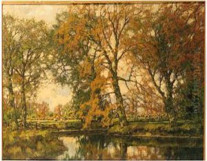 An Autumn Landscape With Cows Near A Stream by Arnold Marc Gorter