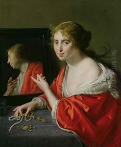 Vanitas a young woman seated at her dressing table 1632 by Paulus Moreelse