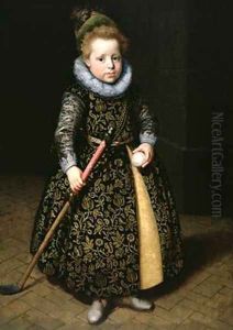 Portrait of a four-year old boy with club and ball 1611 by Paulus Moreelse