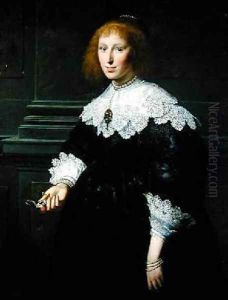 Portrait of a Lady Holding a Timepiece by Paulus Moreelse