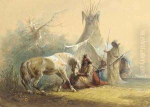 Shoshone Indian and His Pet Horse by Alfred Jacob Miller