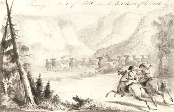 Running a Bank of Elk, Near the Cut Rocks of the Platte - view 1