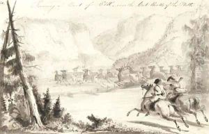Running a Bank of Elk, Near the Cut Rocks of the Platte by Alfred Jacob Miller