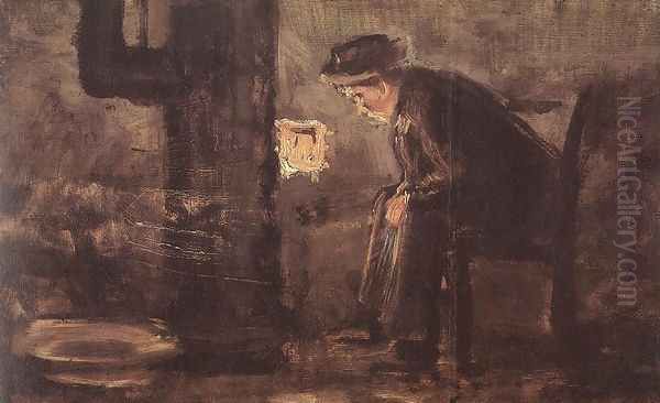 Man Seated by the Stove - view 1