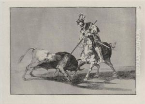 Modo Con Que Los Antiguos Espanoles Cazaban Los Toros A Caballo Enel Campo by Francisco Goya Fuendetodos