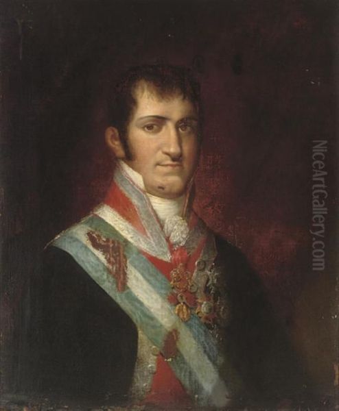 Portrait Of A Spanish Nobleman, Half-length, Wearing A Blue Andwhite Sash And Medals - view 1