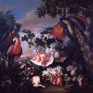 Fruit and Exotic Birds in a Landscape by Jean-Baptiste Monnoyer