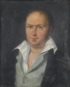 Portrait Of A Gentleman, Small
Half-length, In A Dark Blue Jacket, A Pale Blue Waistcoat And An Open
Shirt Portrait Of A Gentleman, Small
Half-length, In A Dark Blue Jacket, A Pale Blue Waistcoat And An Open
Shirt