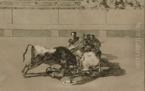 A Picador Is Unhorsed And Falls Under The Bull by Francisco Goya Fuendetodos