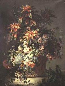 Roses convolvuli poppies honeysuckle and other flowers by Jean-Baptiste Monnoyer