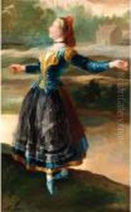 Study Of A Maja, Full Length, Dancing In A Landscape by Francisco Goya Fuendetodos