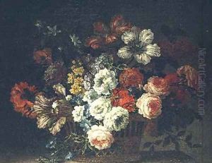 Still life with flowers in a basket by Jean-Baptiste Monnoyer