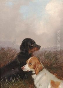 Gun Dogs Resting By A Fence; Gun Dogs On A Moor by Colin Graeme Roe