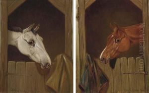 A Grey At A Stable Door; And A Chestnut At A Stable Door