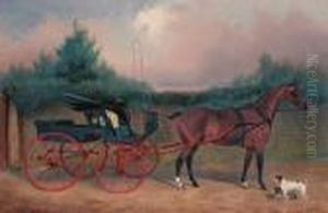 Shin-a-beg, A Bay Carriage Horse In A Trap, With A Terrier And Apug In A Stable Yard by Colin Graeme Roe