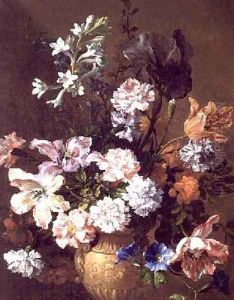 Still Life of carnations and tulips by Jean-Baptiste Monnoyer