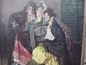 Three Spanish Women With A Parrot by Luis Graner Arrufi