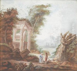 Landschaft Mit Antiken Ruinen Und Zwei Figuren. by Francois-Marius Granet