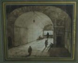 Interieur De Couvent Avec Cinq Personnages