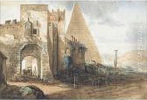 The Porta San Paolo And The Pyramid Of Cestius, Rome by Francois-Marius Granet
