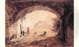 Moines Admirant Le Coucher De Soleil Sur Des Ruines Antiques by Francois-Marius Granet