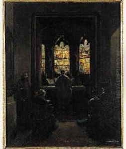 Une Messe A L'interieur De La Chapelle Du Chateau De
 Maintenon by Francois-Marius Granet