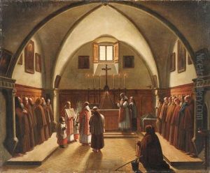 The Interior Of A Sacristy With Capuchin Friars