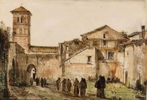 Monks Entering The Gate Of A Monastery by Francois-Marius Granet