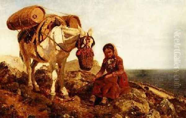 An Italian Shepherdess on the Corniche Near Nice - view 1