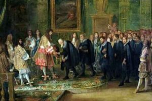 The Reception of the Ambassadors of the Thirteen Swiss Cantons by Louis XIV 1638-1715 at the Louvre 11th November 1663 1664 by Adam Frans van der Meulen