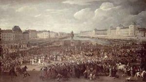The Procession of Louis XIV 1638-1715 across the Pont Neuf by Adam Frans van der Meulen