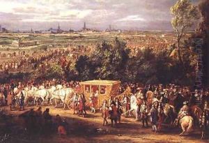 The Entry of Louis XIV 1638-1715 and Marie-Therese 1638-83 of Austria in to Arras 30th July 1667 1685 2 by Adam Frans van der Meulen