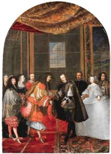 The meeting between Kings Philip IV and Louis XIV on Pheasants Island by Adam Frans van der Meulen