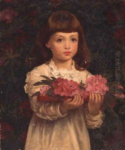 A Young Girl Collecting Rhododendron Flowers by Anna Lea Merritt