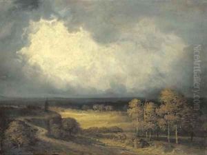 A Windmill and Cottage in an Extensive Landscape by Georges Michel