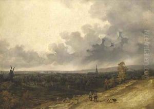 A view over a village in a rainstorm A view over a village in a rainstorm