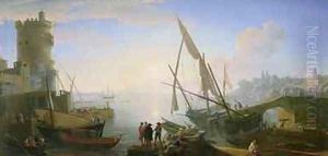 Seaport with sunset by Adrien Manglard