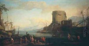Seascape with the tomb of Cecelia Metella by Adrien Manglard