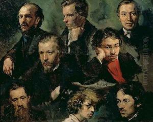 Self Portrait and Portraits of Friends, 1864 by Vasily Maximov