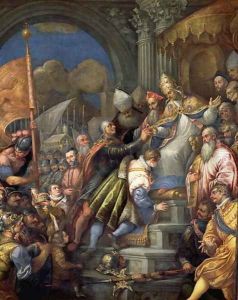 Doge Sebastiano Ziani c.1102-80 Receiving the Blessed Ring from Pope Alexander III 1105-81 by Andrea Michieli (see Vicentino)