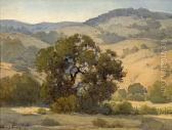 An Old Oak With Sunlit Hills by Percy Gray