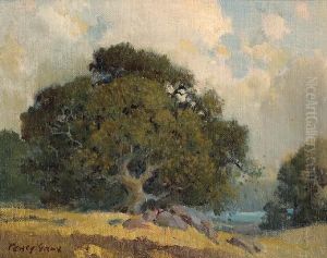 An Old Oak With A Lake In The Distance by Percy Gray