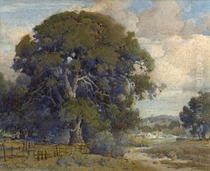 A Path Through The Oaks With A Farmhouse Inthe Distance