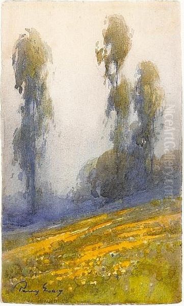 Poppies And Sycamores Along A Hillside - view 1