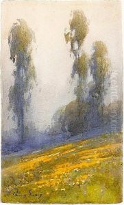 Poppies And Sycamores Along A Hillside by Percy Gray
