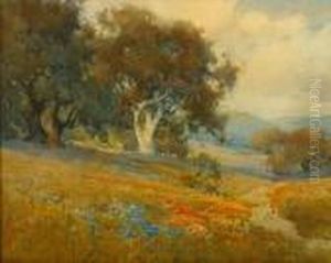 N.a. Oak Glade With Poppies
& Lupine S L/r: Percy Gray W/c On/p Under Glass Sight: 15.5 X 19.5 by Percy Gray