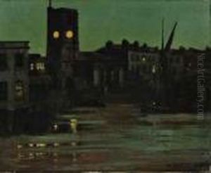 Clock Tower At Dusk, Chelsea Reach by Walter Greaves