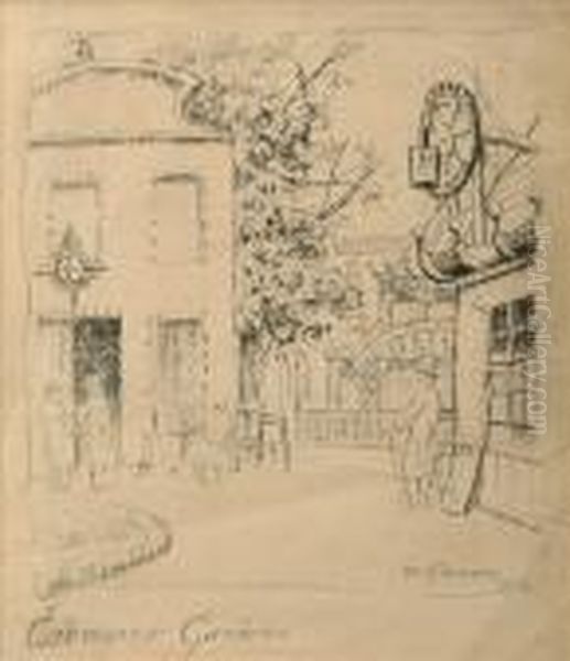 Whistler In Cremorne Gardens Conte And Wash - view 1