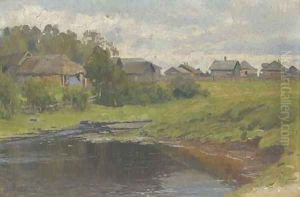 A village pond by Aleksandr Vladimirovich Makovsky
