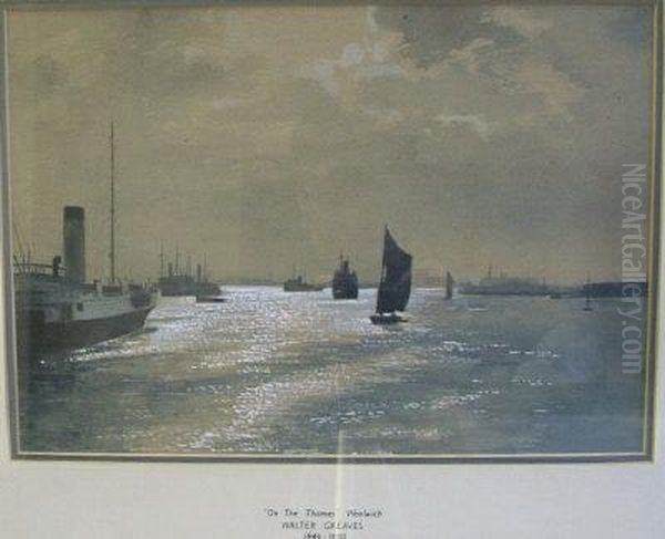 Moonlit Shipping On The Thames Near Woolwich. - view 1